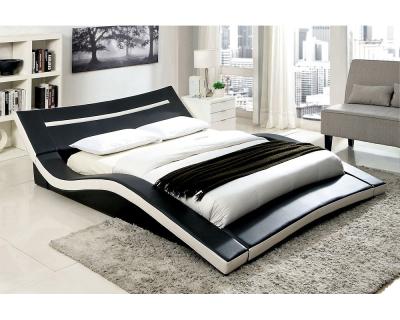 China Lighted Headboard Curve Shape White And Black Genuine PU Leather Bed Frame With LED Light for sale