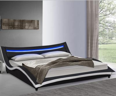 China Lighted Headboard Italy Style Curve Luxury Bed Super King Size Leather Bed for sale