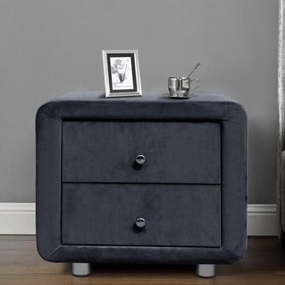 China Wholesale Two Drawer Metal Foot Velvet Fabric Bedside Table Nightstand Stability for Bedroom for sale