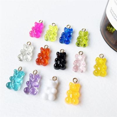 China Fashion Bear Dangle Resin Made Candy Colors Gold Hook Gummy Bear Charm For Hot Sale Acrylic Fashion Teddy Bear Gift PS DIY Jewelry for sale