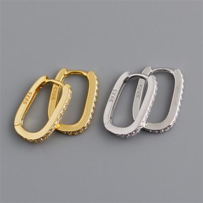 China 2022 High Quality Environmental Friendly Fashion Earrings 18K Gold Plated 925 Sterling Silver Zirconia Rectangle Hoop Earrings for sale