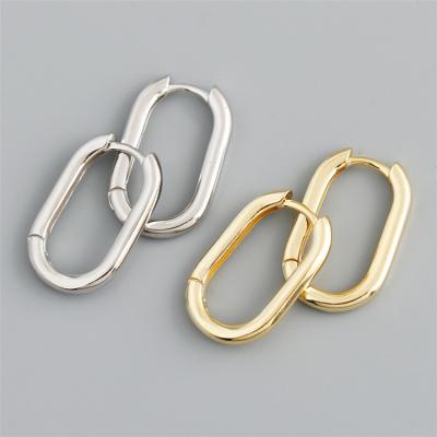 China Environmental Friendly Square Chunky Hoop Earrings 18K Gold Plated 925 Sterling Silver Big Rectangle Plain Hoop Earrings for sale