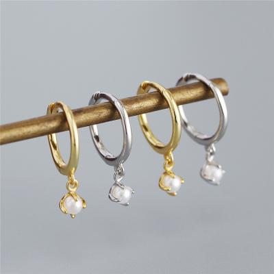 China Lead Fashion Jewelry Environmental Friendly 18K Gold Plated 925 Sterling Silver Hoop Pearl Dangle Earring for sale