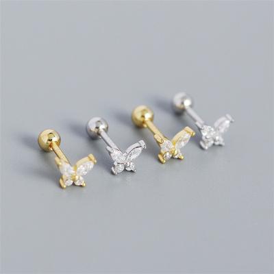 China Gold Environmental Friendly 925 Sterling Silver Screw Ear Piercing Crystal Small Butterfly Earring Fashion Stud Women Earring for sale