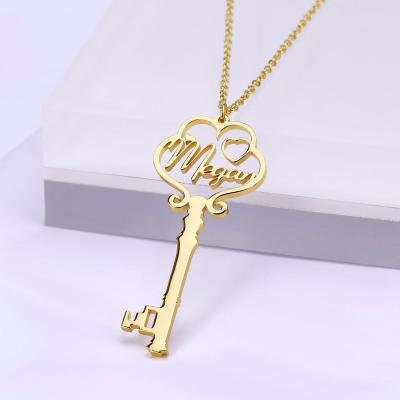 China Europe and America Stainless Steel 18K Gold Persionlized Engraved Customized Name Key Pendant Necklace for sale