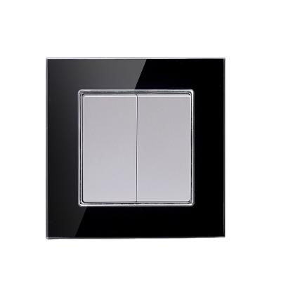 China CE/TUV/CB Multipurpose Certifications EU Standard Tempered Glass 2 Strip 2 Way Wall Switch for sale