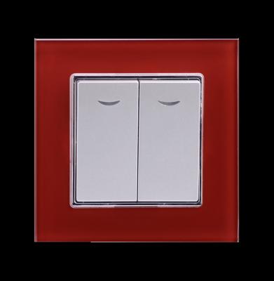 China European Standard Wall Panel 2 Strip Multipurpose Glass Rocker Switch 1 Way Electric Wall Switch With Led Indictor for sale