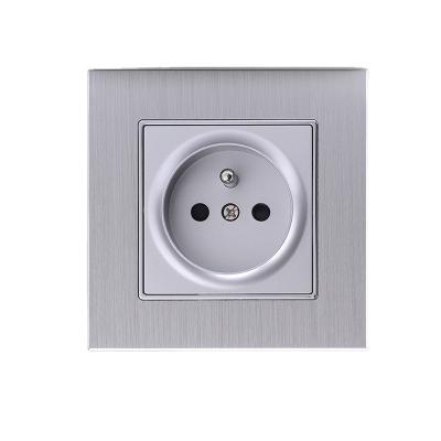 China Residential / General Purpose Aluminum 16A 220-250V Silver Brushed Electric Socket Outlet French Manufacturer for sale