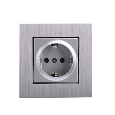 China Residential / General Purpose Decorative Brushed Aluminum Schuko Silver Socket EU Standard For Home for sale