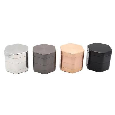 China Creative Eco-friendly Zinc Alloy Manual Hexagonal Suction Crusher 4 Layer Metal Cigarette Smasher Stone Grinder for sale