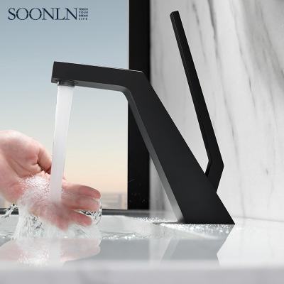 China Modern Unique Design Matte Black Finish Bathroom Sink Brass Faucet for sale