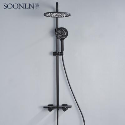 China With Multi Function Sliding Bar Bathroom Black Thermostatic Shower Set for sale