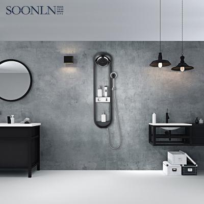 China With Slide Bar Design Bathroom Rainfall Black New Mixer Tap Head Set Column Bath Shower Set for sale