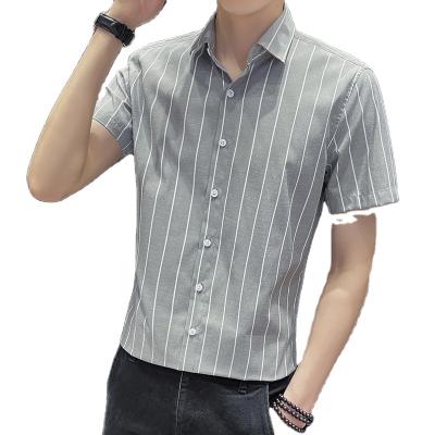 China New Fashion Breathable Striped Tops Summer Short Sleeve Shirt Fashionable Men's Business Casual Dress for sale