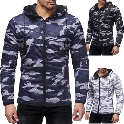 China Anti-wrinkle hot sale custom logo camouflage mesh hoodie sports streetwear zipper coat jacket men for sale