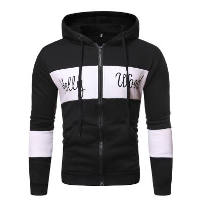 China Anti-Wrinkle Wish New Arrival Color Block Embroidery Zipper Hoodies Leisure Sweater Jacket Coat Men for sale