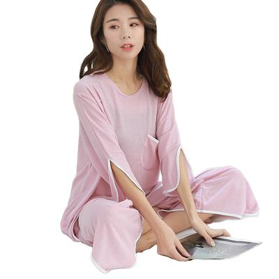 China Fashion Breathable New Women's Big Home Wear Loose Short Sleeved Pajamas Summer New Ice Heads Wide Leg Pants Set for sale