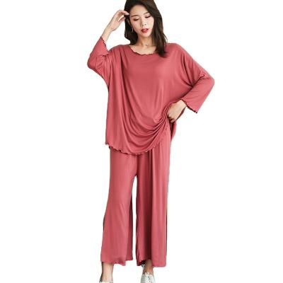 China New fashion breathable plus size autumn and winter women's home wear loose two-piece set of long sleeve pajamas for sale