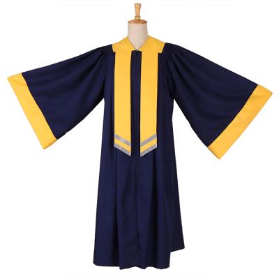 China Anti-pilling unique designs wholesale black royal shiny navy graduation gown and hat for sale