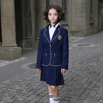 China School Custom Design OEM Navy Dlue Cotton Girls School Daily Wear Coat Kids Uniforms Suit Blazer for sale