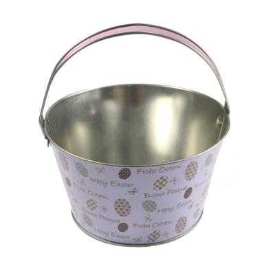 China High End Sustainable Tin Bucket Flower With Handle Vintage Easter Sublimation Bucket For Packing Easter Eggs for sale