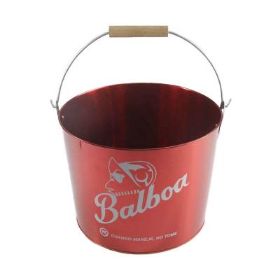 China Nightclub viable metal galvanized iron champagne wine beer ice bucket with bottle opener and wood handle for sale