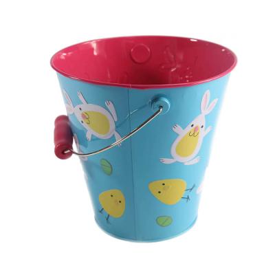 China Promotional Boxed Food Easter Gift Tin Pail Metal Pail, Pastel Gift Tin Pail With Handle Metal Pail Basket For Decoration for sale