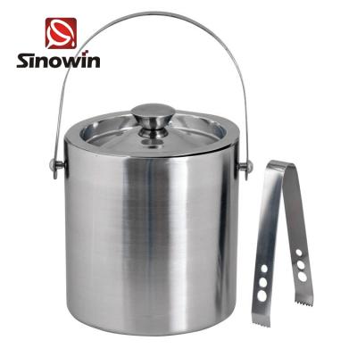 China Sustainable Double Walled Stainless Steel Ice Buckets With Stainless Steel Tongs And Lid for sale