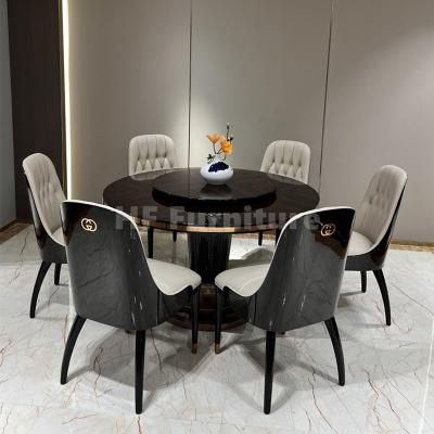 China (Other) Adjustable Dining Furniture Round Dining Table Set 6 Chairs With Rotating Center for sale