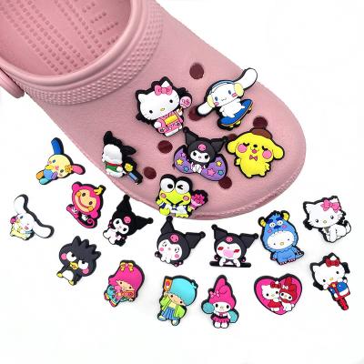 China Clog Charm Cute Cartoon My Melody Kuromi Sanrio Fang Charms PVC Anime Cinnamon Melody Kuromi Fang Soft Rubber Charms For Fang for sale