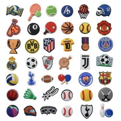 China Hot Selling Soft Rubber Croc Shoe Sports Football Croc Charm Ball Style PVC Hobbles Decoration Croc Charms for sale