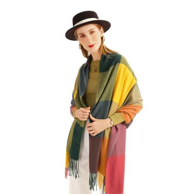 China Colorful Plaid Comfy New March Festival Yarn-Dyed Women Cashmere Winter Scarf Shawl for sale