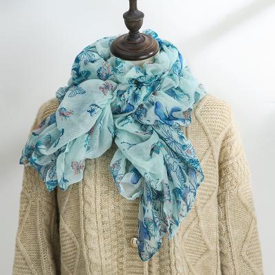 China 2021 New Design Fashion Comfortable Butterflies Pleated Scarf Chiffon Shawl Women for sale