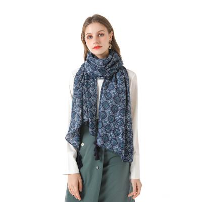 China 2021 new arrival flower pattern comfortable polyester scarf for women elegant shawl pashmina for sale