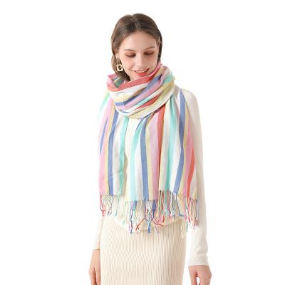 China Comfortable 2021 newcomer spring striped scarf for women 100% cotton shawl pashmina for sale