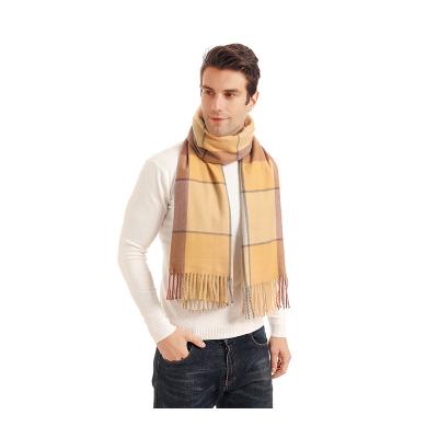 China Autumn and winter European American high quality men s fringed plaid scarf designer long bib heat scarf thick polyester plaid scarf for sale