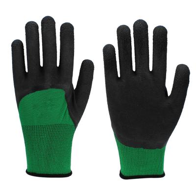 China Wear Resistant / Anti-Slip Vast Area Dipping Industrial Palm Coated 13 Gauge Latex Nylon Flexible Green Gloves For Work for sale