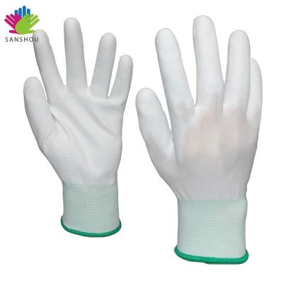 China SANSHOU Factory Outlet Protective Elastic White Polyester Coating PU Coated ESD Working Anti Static Anti Slip Gloves for sale