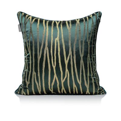 China Cozy Abstract Design Pillow Case Green Gold Jacquard Square Cushion Cover For Home Decor for sale