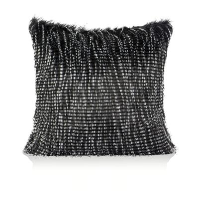 China New Design Comfortable Plaid Case Home Decor Black Artificial Fur Cushion Cover for sale