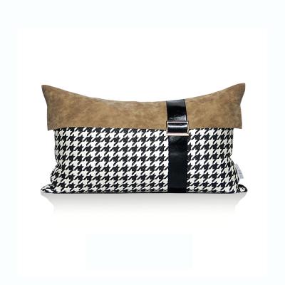 China High Precision Decor Black Houndstooth Design Comfortable Tile Lumbar Pillow Home Cushion Cover for sale