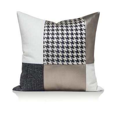 China Houndstooth Design Square Tile Case Decor White Gold Chenille Folded Home Cushion Cover for sale