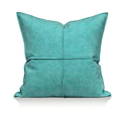 China Comfortable Solid Home Decor Square Tech Design Tech Leather Cushion Case Solid Blue Green Cushion Cover for sale