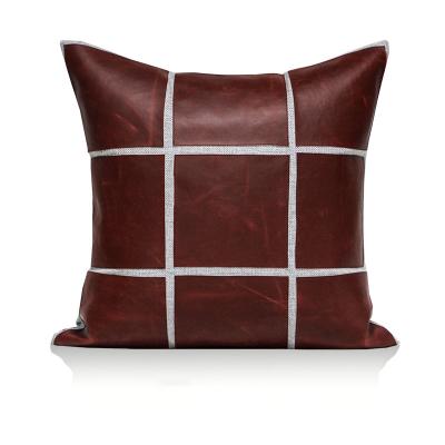 China Brown Microfiber Home Decor Patch Design Cozy Square Tile Case Leather Cushion Cover for sale