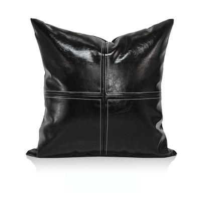 China Dot Design Square Tile Case Folded Home Decor Black Patent Leather Cushion Cover for sale