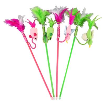 China Viable Colorful Stick Toy Cat Toy Rod Cat Teaser Toy Christmas Cat Feather Bird Mouse for sale