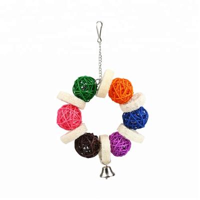 China Viable Color Rattan Braid Ball Bird Toy Hanging Bell Good Quality for Bird Pet Biting for sale