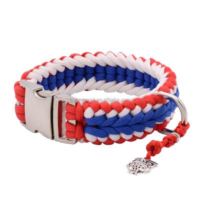 China New Personalized Hand-make Dog Collar USA Flag Color Pet Collar Durable Nice Top Dog Collar For Pet for sale