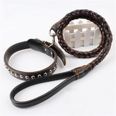 China Sustainable Real Leather Durable Pet Leads Large Dog Collar And Leash for sale