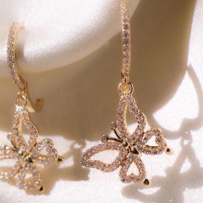 China CLASSIC Brass Drop Earrings CZ Rose Gold Plated Zirconia Butterfly CZ Crystal Huggie Circle Earrings for sale